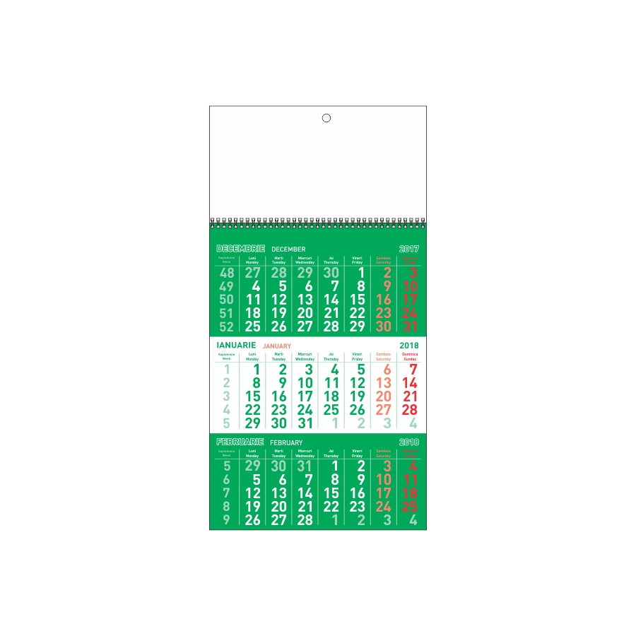 Calendar de perete triptic Eco, verde, cu cap alb (ECO)