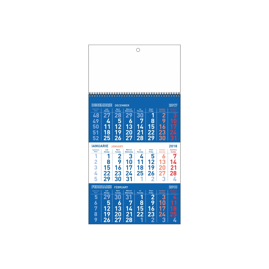 Calendar de perete triptic Eco, albastru, cu cap alb (ECO)