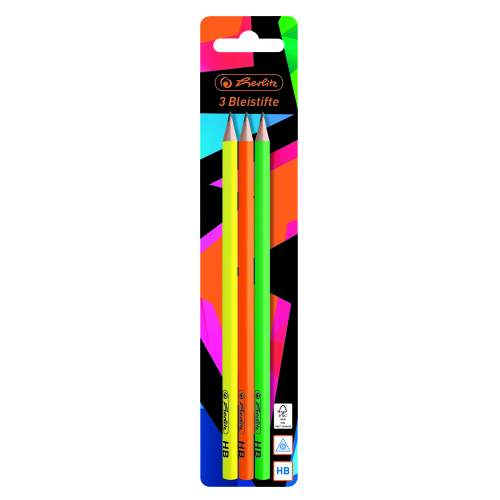Creion grafit, sectiune triunghiulara, mina HB, motiv Neon Art. set 3 bucati/blister