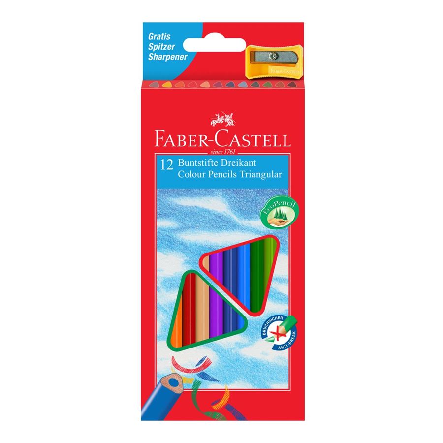 Creioane color triunghiulare, 12 culori, ascutitoare inclusa, Faber-Castell Faber-Castell