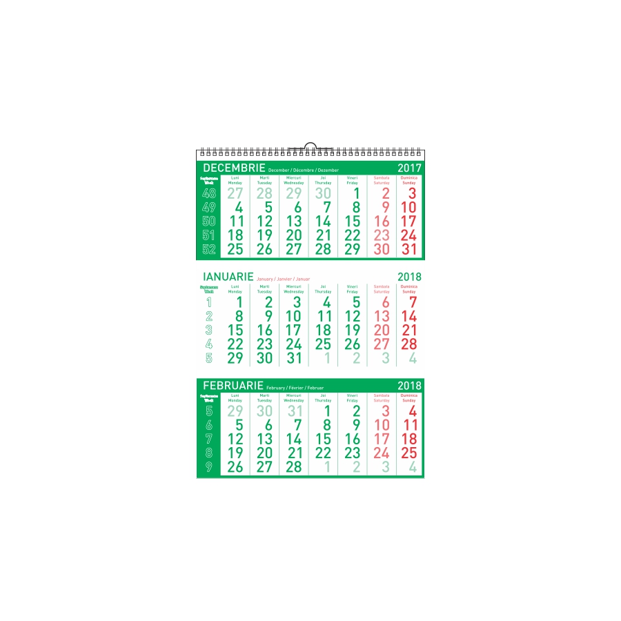 Calendar de perete triptic Standard verde Akko poza 2021