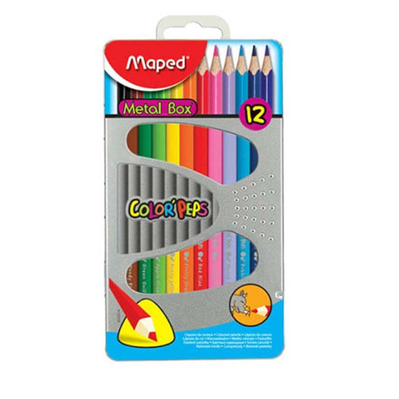 Creioane colorate Maped Color’Peps 12 culori/set cutie metal Maped imagine 2022 depozituldepapetarie.ro