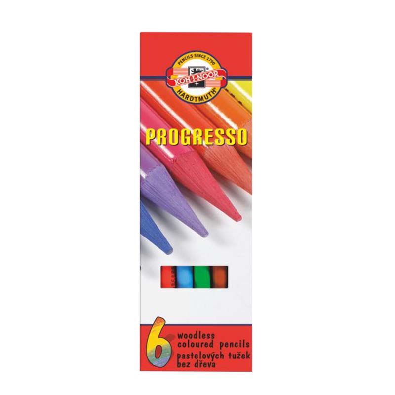Creioane color, fara lemn, lacuite, 6culori, Progresso Koh-I-Noor