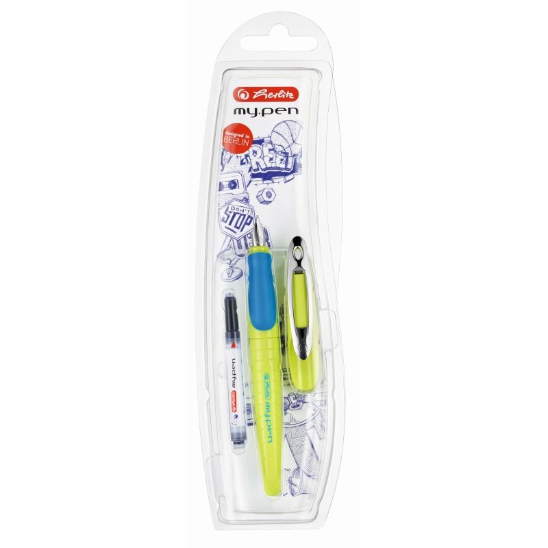 Stilou din plastic cu patron, lemon/albastru, grip ergonomic, My.Pen Herlitz