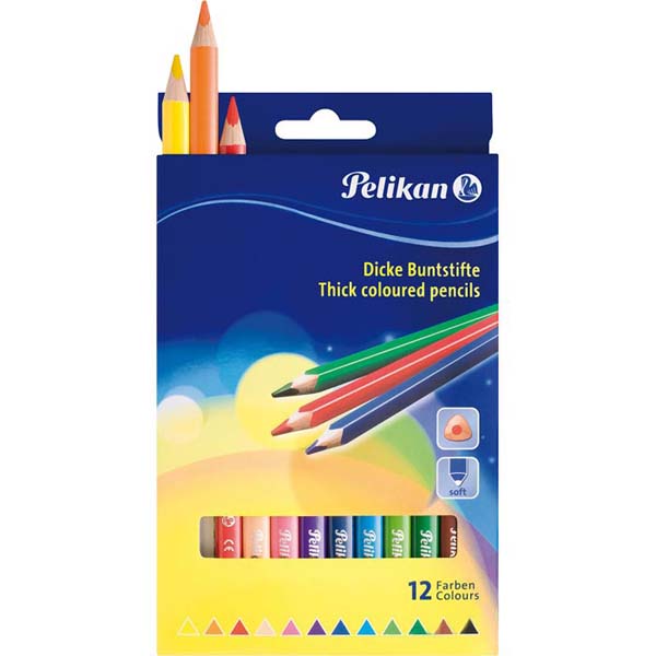Creioane color groase 12culori, 175mm, triunghiulare, Pelikan