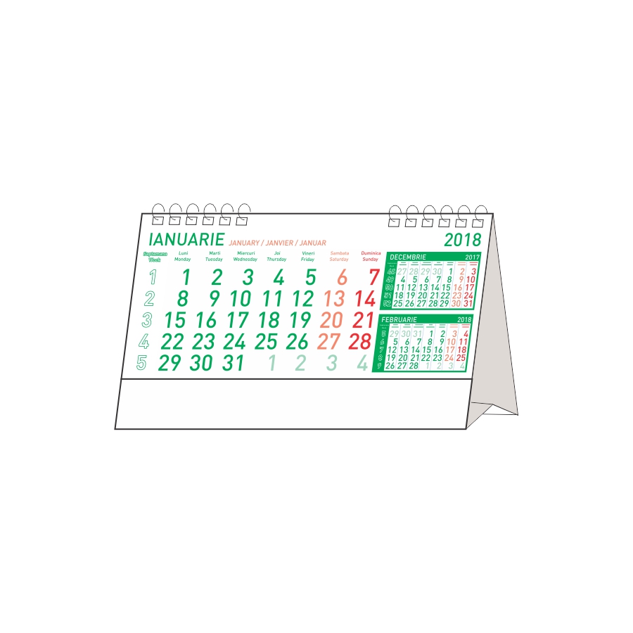 Calendar de birou Standard, verde, nepersonalizat