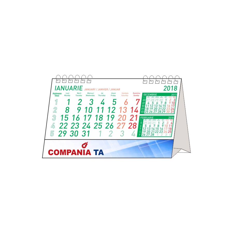 Calendar de birou Standard, verde, personalizat