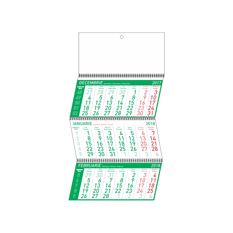 Calendar de perete triptic Standard pliabil, verde, cu cap alb Akko imagine 2022 cartile.ro