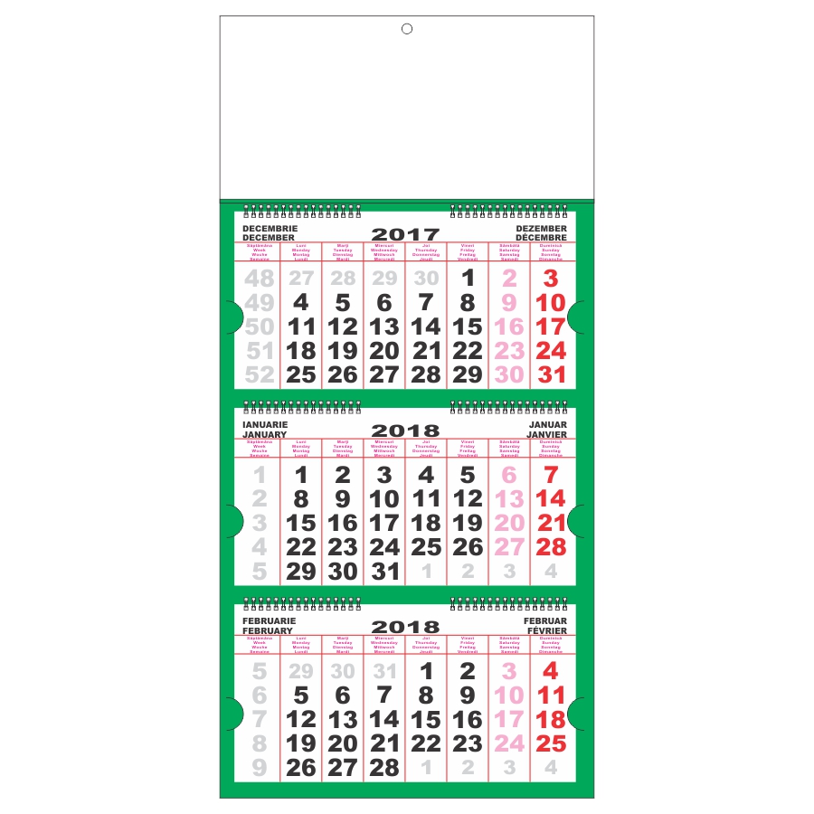 Calendar de perete Triptic Premium, verde, cu cap alb