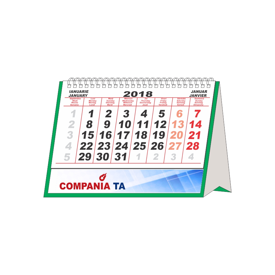 Calendar de birou Premium, verde, Personalizat Akko
