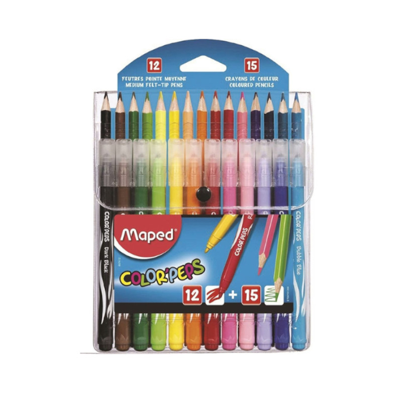 Set coloriaj Maped Color’Peps (15 creioane colorate Color’Peps + 12 carioci Color’Peps Jungle)
