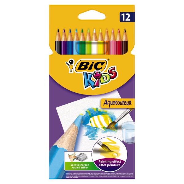 Creioane color acuarelabile 12culori, 175mm, BIC Aquacouleur Bic imagine 2022 depozituldepapetarie.ro