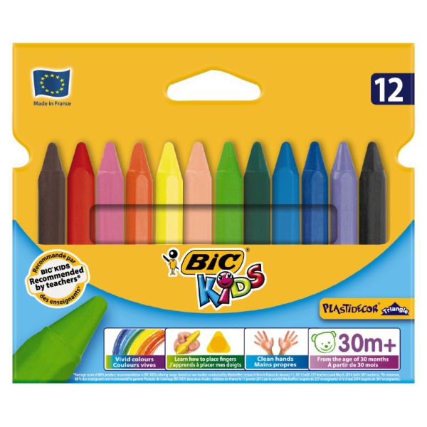 Creioane color cerate 12culori, 90mm, Bic Plastidecor