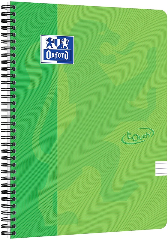 Caiet cu spira A4, 70 file-90g/mp, 4 perf, dictando, coperta carton, Oxford School Touch, verde lime