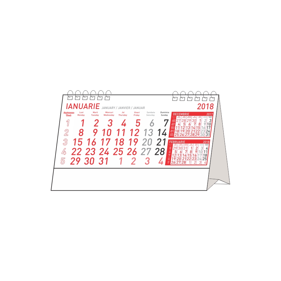 Calendar de birou Standard, rosu, nepersonalizat