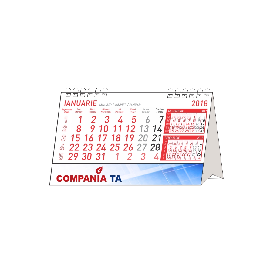 Calendar de birou Standard, rosu, personalizat