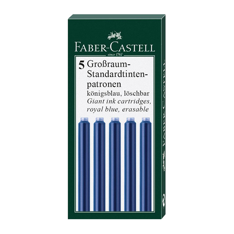 Patroane cerneala mari, 5 buc/cut, albastre, Faber-Castell Faber-Castell imagine 2022 depozituldepapetarie.ro