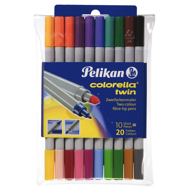 Carioci cu 2 varfuri (1mm-2mm), 20 culori/set, Pelikan Colorella Twin