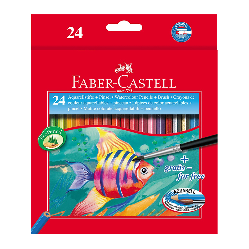 Creioane acuarelabile, 24 culori, pensula inclusa, Faber-Castell Faber-Castell imagine 2022 depozituldepapetarie.ro