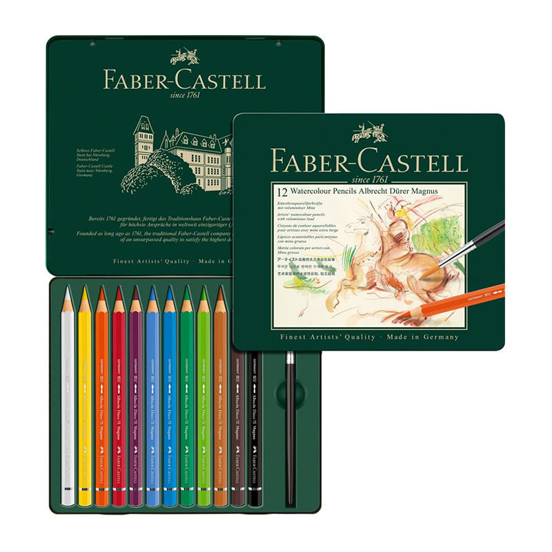 Creioane color acuarelabile Albrecht Drer Magnus, 12 culori, pensula inclusa, Faber-Castell Faber-Castell