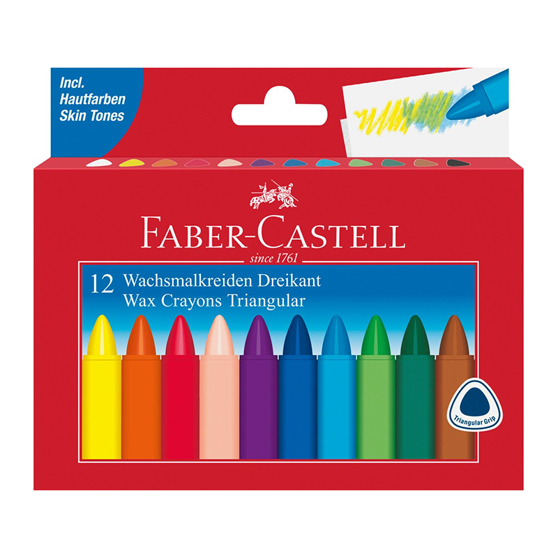 Creioane cerate triunghiulare, 12 culori, Faber-Castell