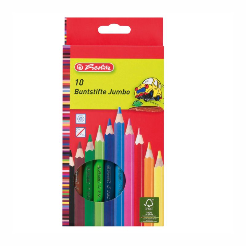 Creioane color groase 10culori, 175mm, Herlitz Jumbo Herlitz