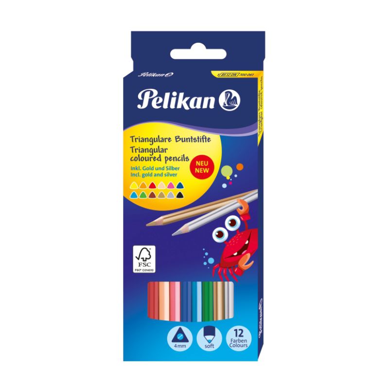 Creioane color, 12 culori/set inclusiv auriu +argintiu, Pelikan Pelikan imagine 2022 cartile.ro