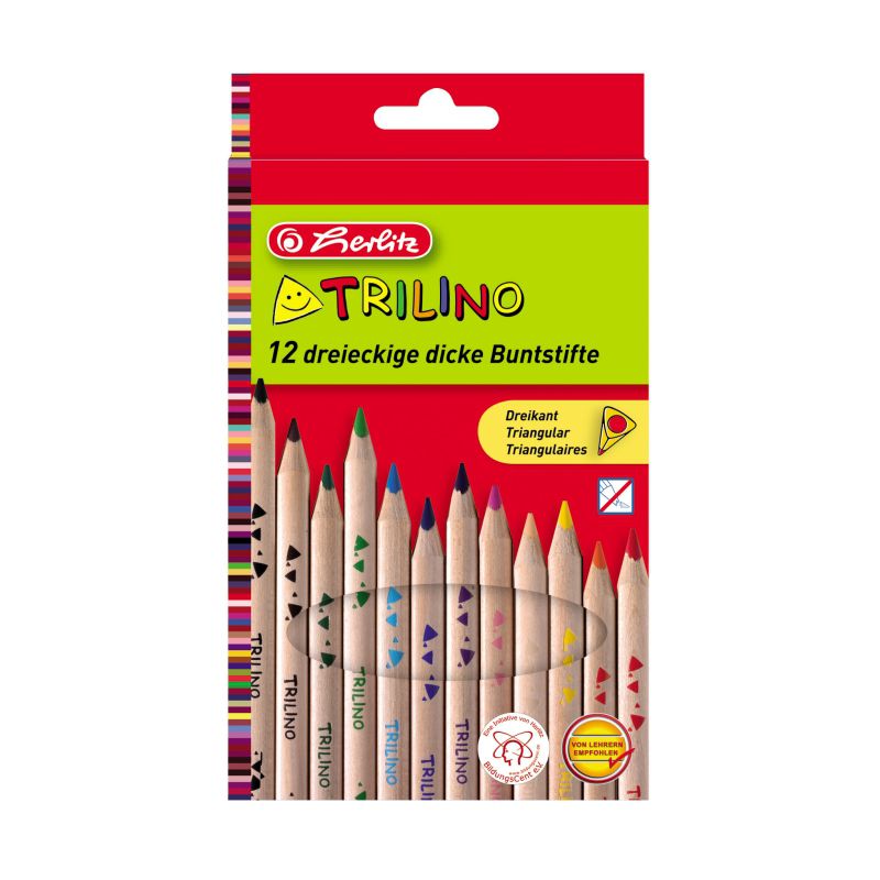 Creioane color groase 12culori, 175mm, triunghiulare, lemn natur, Herlitz Trilino