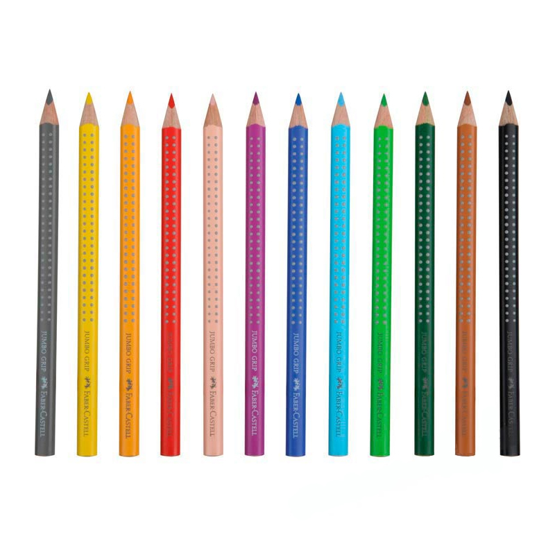 Creioane color Jumbo Grip, 12 culori, ascutitoare inclusa, Faber-Castell Faber-Castell