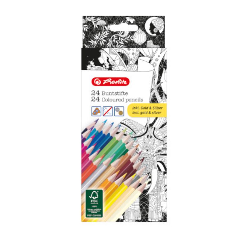 Creioane color, 24 culori, inclusiv auriu / argintiu, Zentangle Herlitz Herlitz