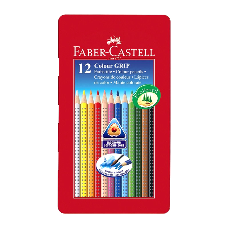 Creioane Colour Grip 2001, 12 culori, cutie metal, Faber-Castell
