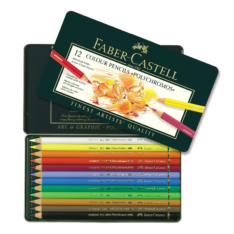 Creioane color Polychromos, 12 culori, Faber-Castell Faber-Castell imagine 2022 cartile.ro