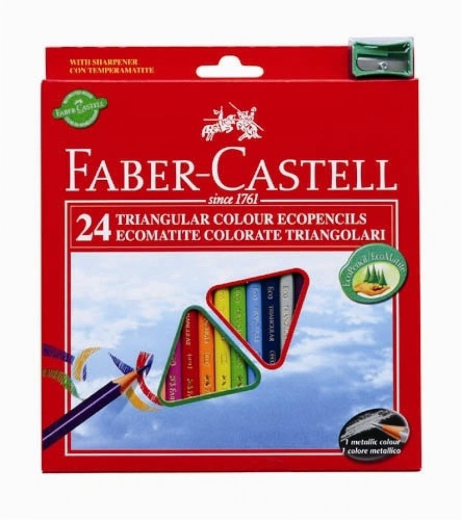 Creioane color triunghiulare, 24 culori, ascutitoare inclusa, Faber-Castell Faber-Castell imagine 2022 cartile.ro