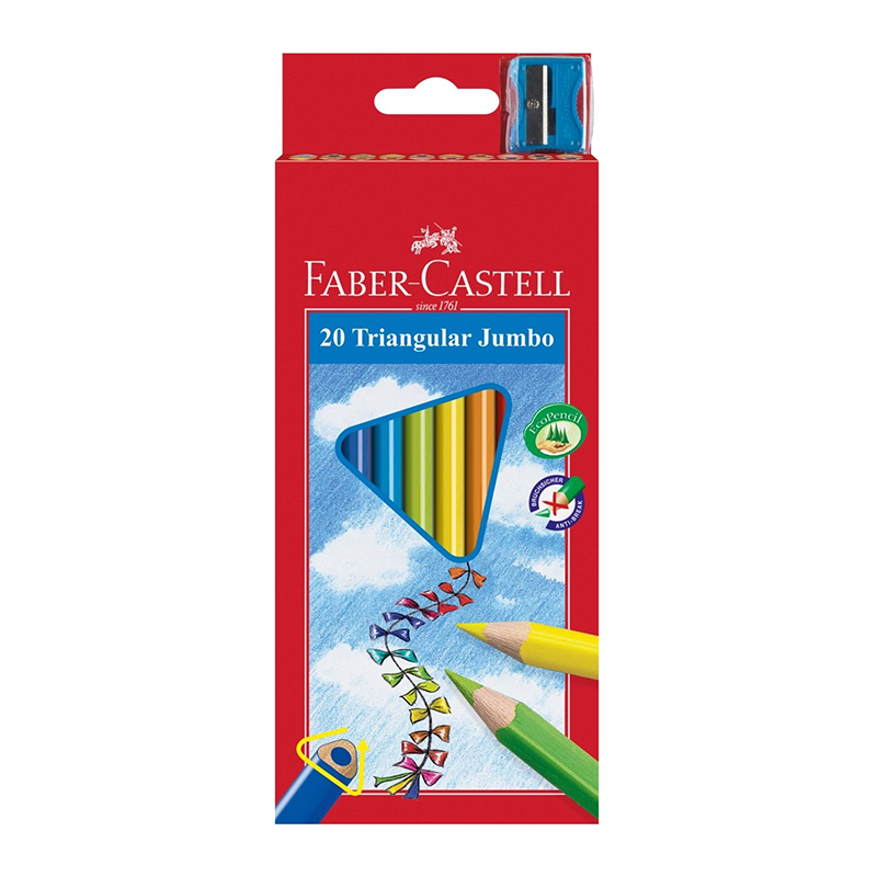 Creioane color Jumbo, 20 culori, ascutitoare inclusa, Faber-Castell Faber-Castell imagine 2022 cartile.ro