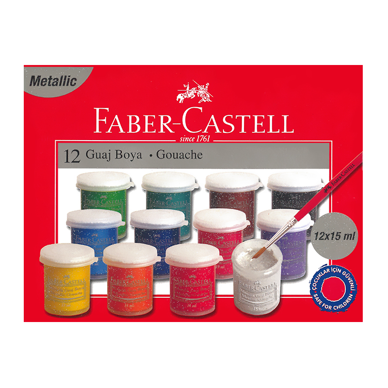 Guase metalizate, 12 culori, 15ml/culoare, Faber-Castell Faber-Castell