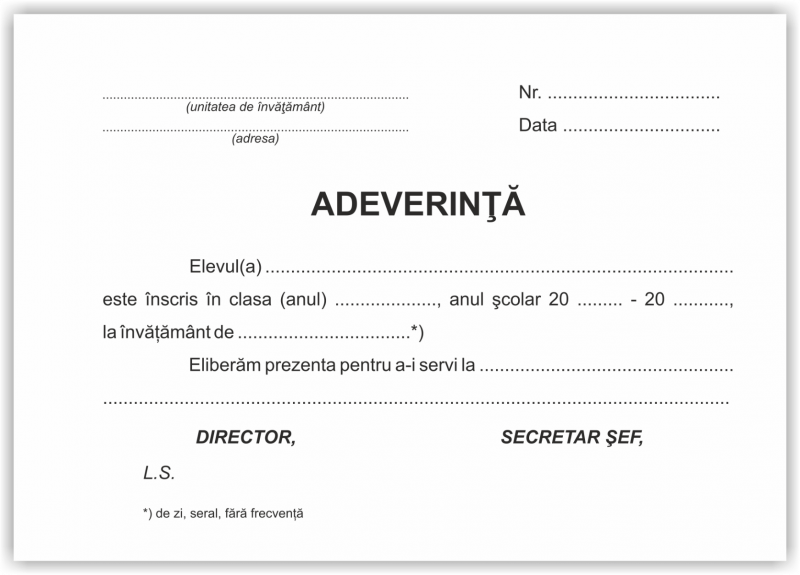Adeverinta Elev A Carnet File G Mp