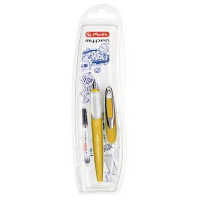 Stilou my.pen, peniță M, culoare galben mustar/ alb  - blister