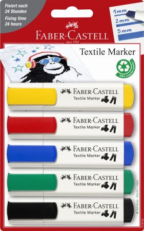 Markere pentru textile, varf lat, 5 buc/set, Faber-Castell