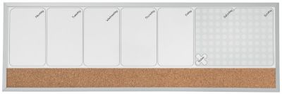 Organizator saptamanal, magnetic si pluta, 58x19 cm, marker inclus, alb, rama gri, Combo Nobo