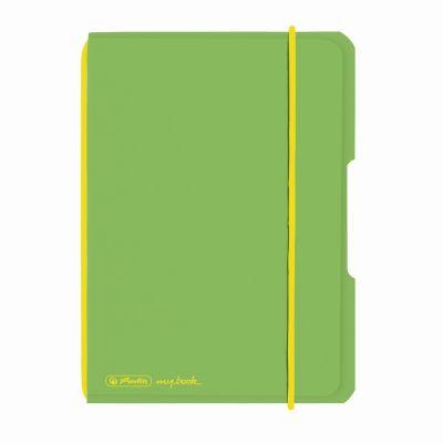 Caiet My Book Flex A6 40f 70gr patratele, coperta verde deschis transparent, elastic galben