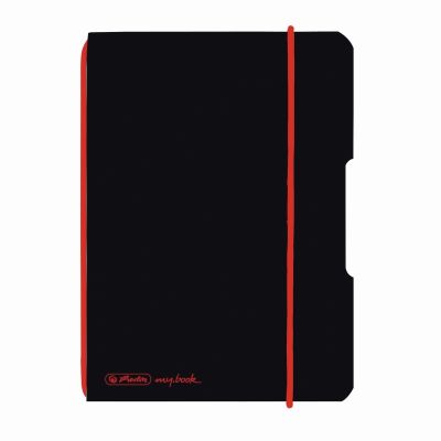 Caiet My.Book Flex A6, 40 file, dictando, coperta neagra, elastic rosu