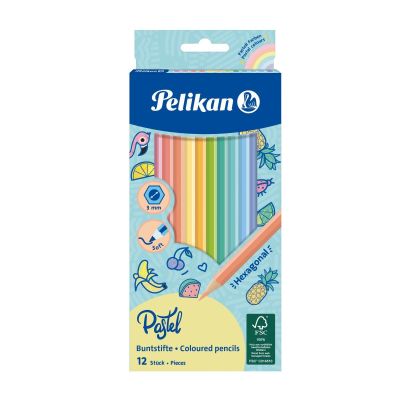 Creioane color 12culori/set, varf 3mm, pastel, Pelikan