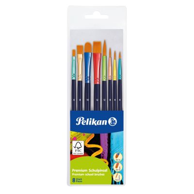 Pensule, 8buc/set, diverse vârfuri, păr sintetic, Pelikan