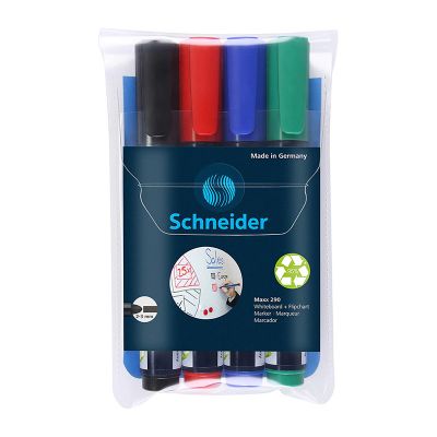 Marker whiteboard 4 culori/set, varf rotund 2-3mm, Schneider Maxx 290