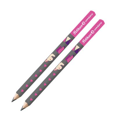 Creion fara guma, Pelikan, triunghiular, mina B, lacuit, 2buc/set, roz