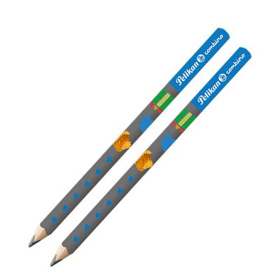 Creion fara guma, Pelikan, triunghiular, mina B, lacuit, 2buc/set, albastru