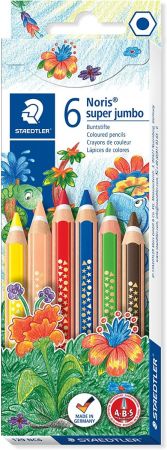 Creion colorat, 6x6,6x1,2 cm,  super jumbo, triunghiular, asortat, 6 culori/set, Noris Club Staedtler 