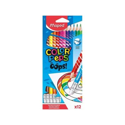 Creioane colorate cu guma, 12culori/set, Oops Color'Peps Maped