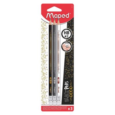 Creion cu guma, 3buc/set, HB, Maped Black'Peps Deco