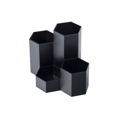 Suport instrumente de scris 4 compartimente hexagonale, Ecada, negru